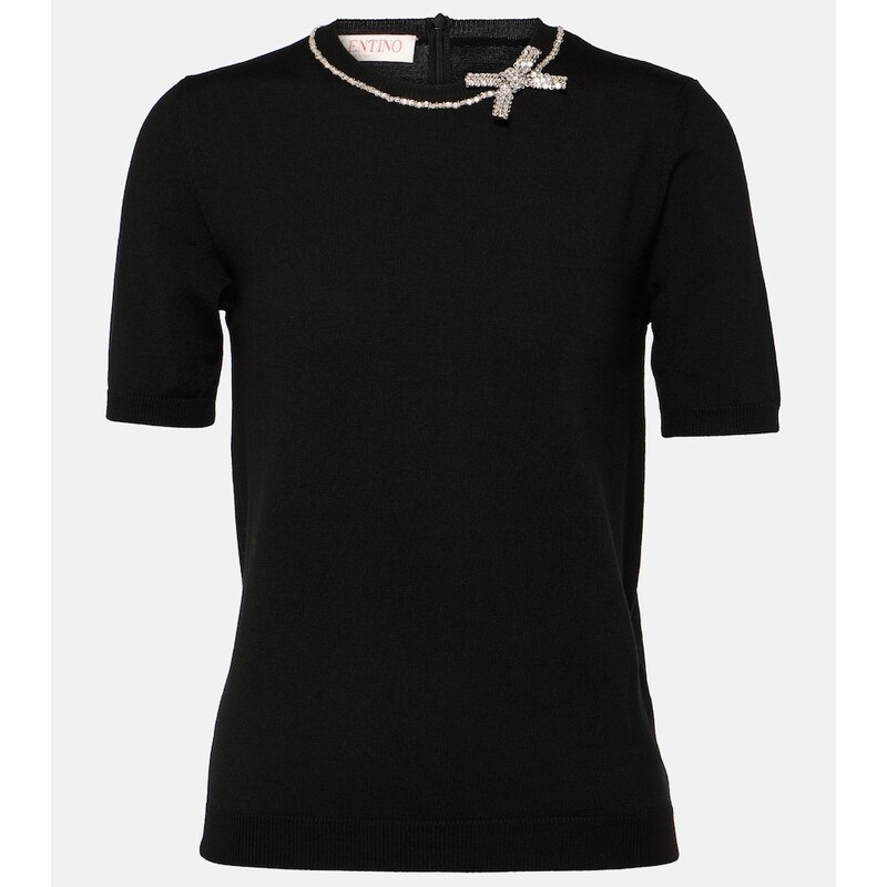 Valentino Embellished virgin wool top