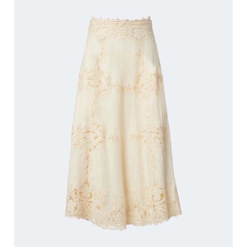 Ulla Johnson Fleur crochet-trimmed linen midi skirt