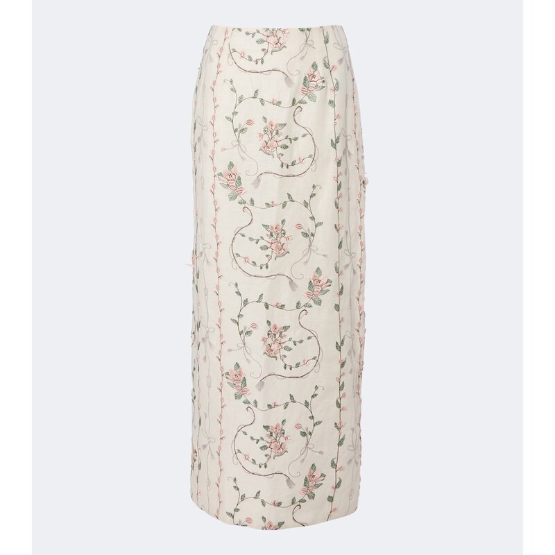 Agua by Agua Bendita Lirica floral embroidered linen maxi skirt