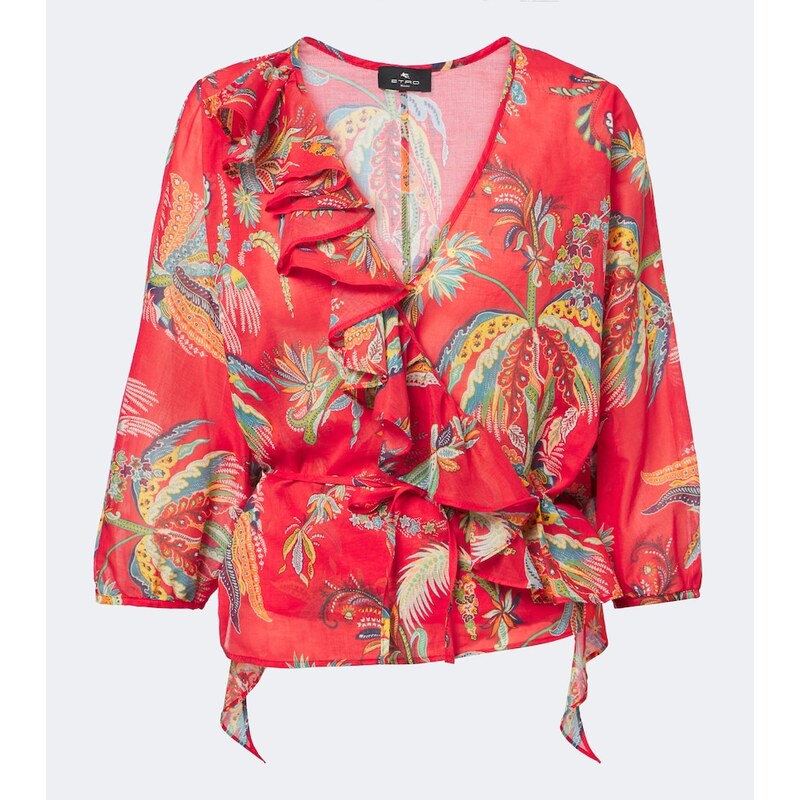 Etro Floral cotton wrap top