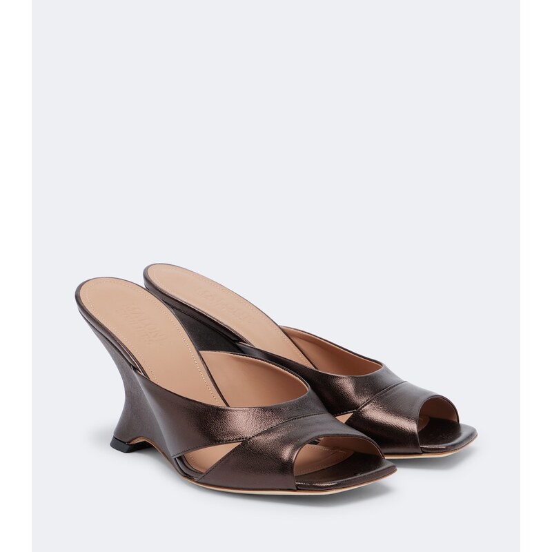 Malone Souliers Lourdes metallic leather wedge mules