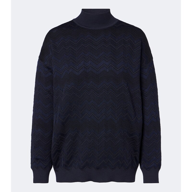 Vysoký krajkový pulover Missoni ZigZag v modré barvě
