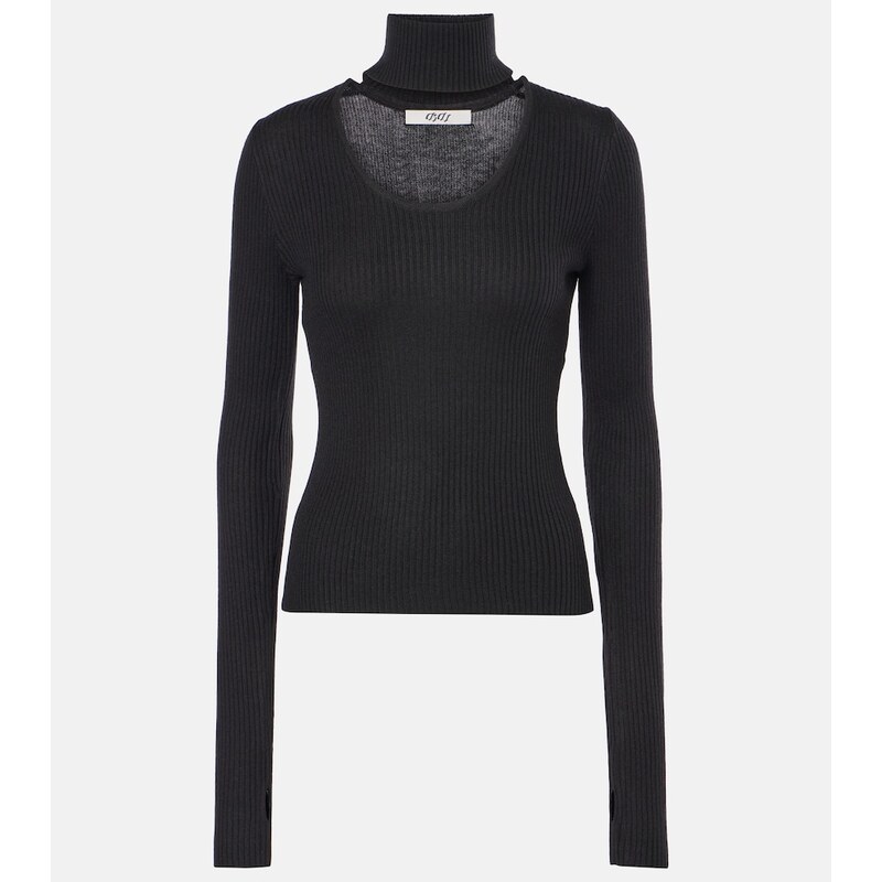 Didu Cutout ribbed-knit turtleneck top