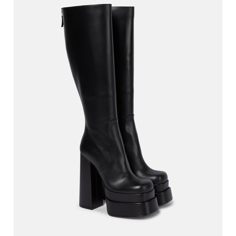 Versace Leather platform knee-high boots