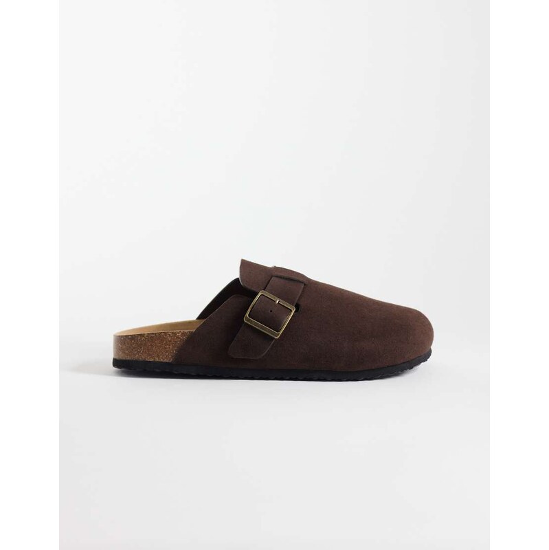 ASOS DESIGN mule sandals with cork sole in chocolate suede-Brown