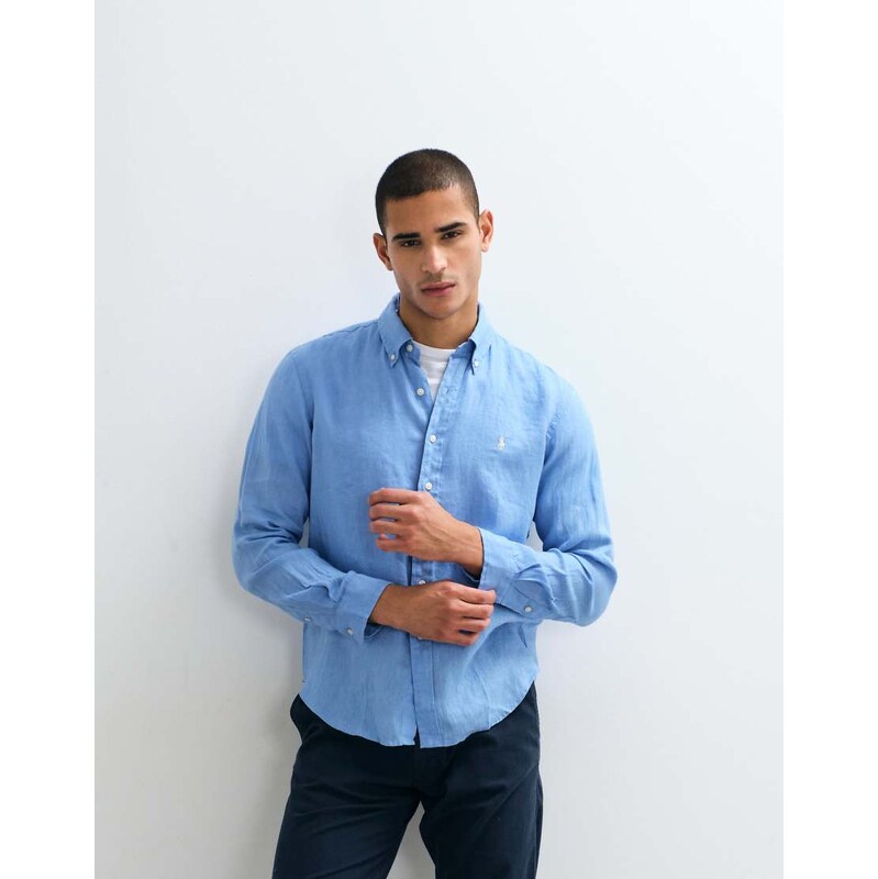 Polo Ralph Lauren custom fit long sleeve linen shirt in blue