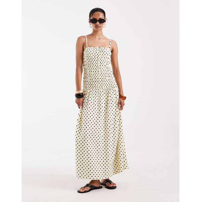 ASOS DESIGN ruched waist maxi dress in yellow spot-Multi