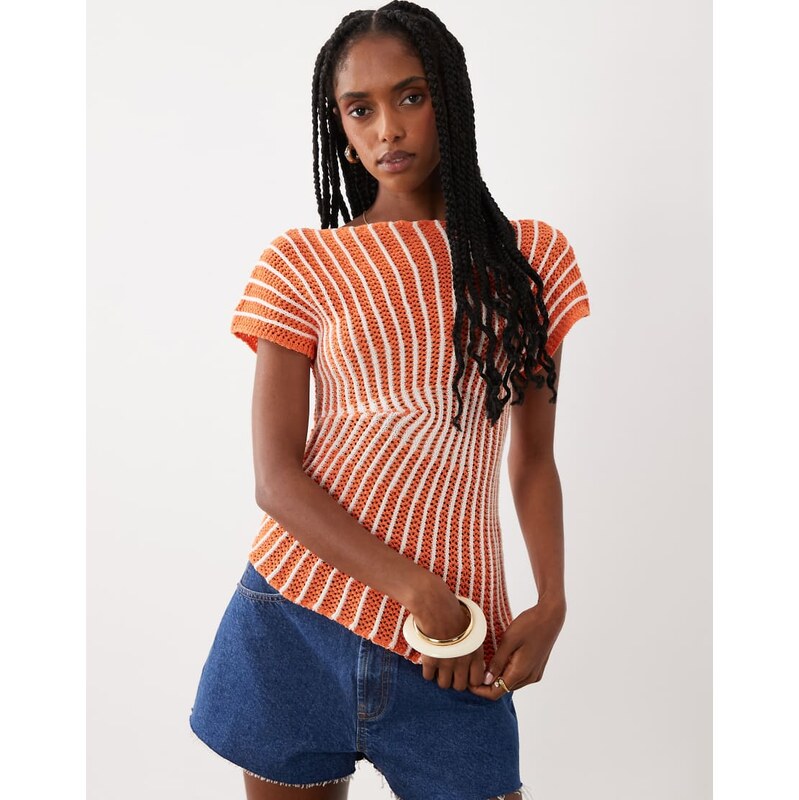 ASOS DESIGN knitted cinched pleated top in orange