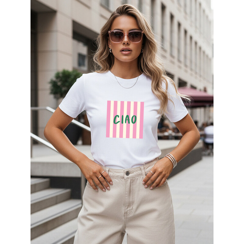 Dámské bavlněné tričko s nápisem CIAO, bílé, FashionStreet