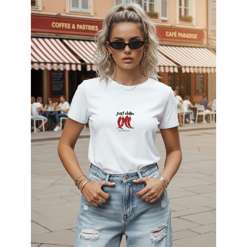 Dámské tričko s nápisem, bavlněné, bílé, FashionStreet NX8007RY