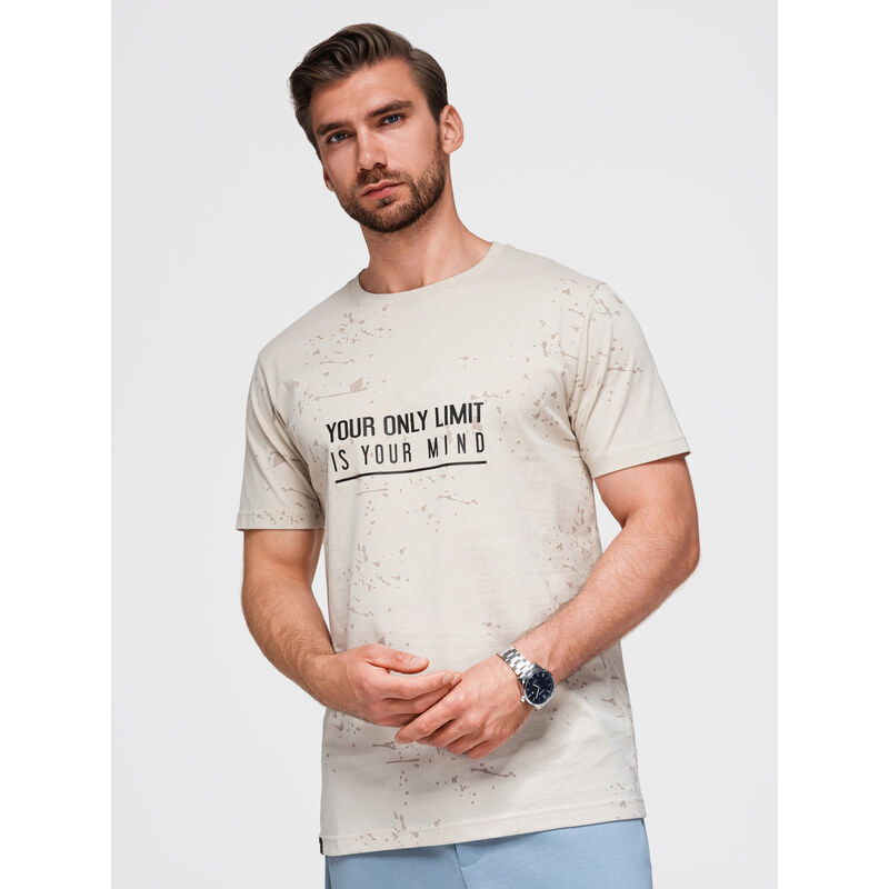 Ombre Mens T-shirt with print and round neckline - cream