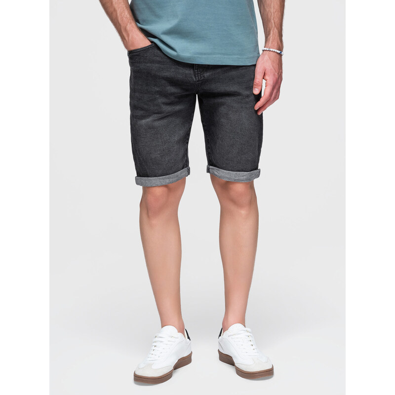 Ombre Mens denim shorts with rolled up leg - black