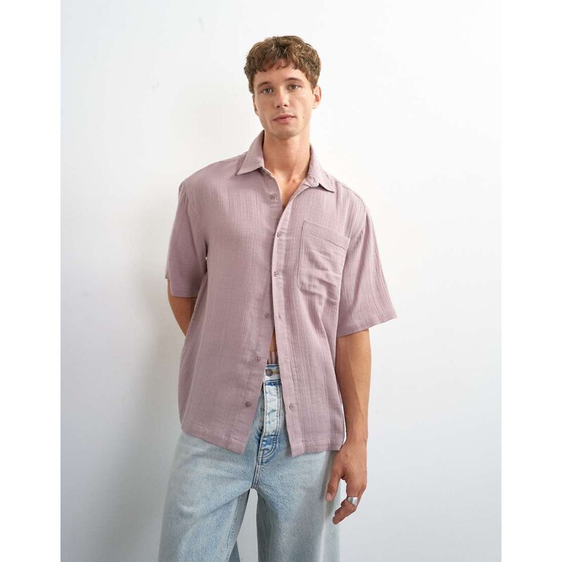 Topman oversized fit textured cheesecloth short sleeve shirt in