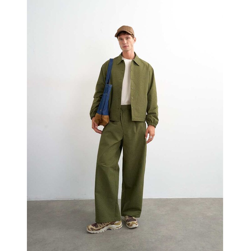 Topman baggy fit nylon ripstop trouser in green