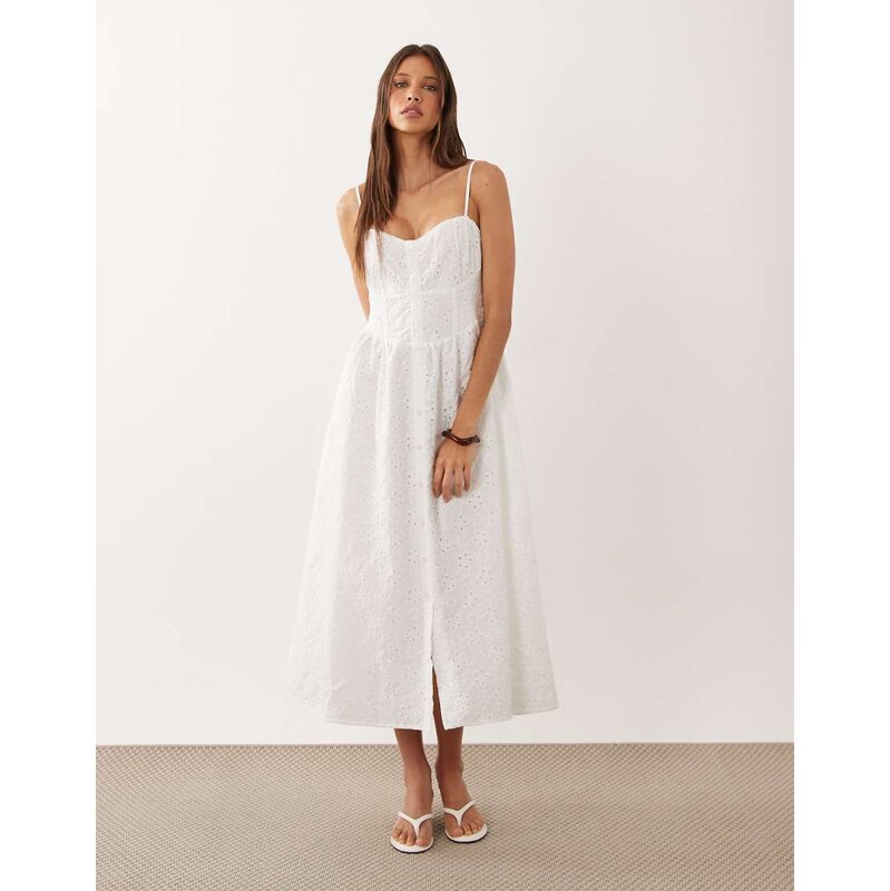 New Look broderie corset detail midi dress in white
