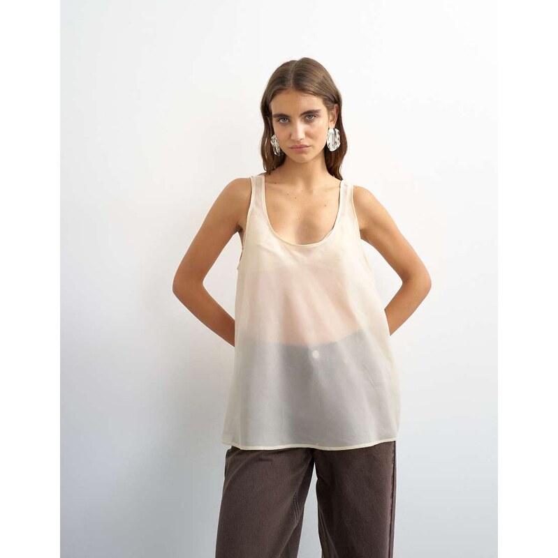 Topshop sleeveless organza scoop vest in oyster-White