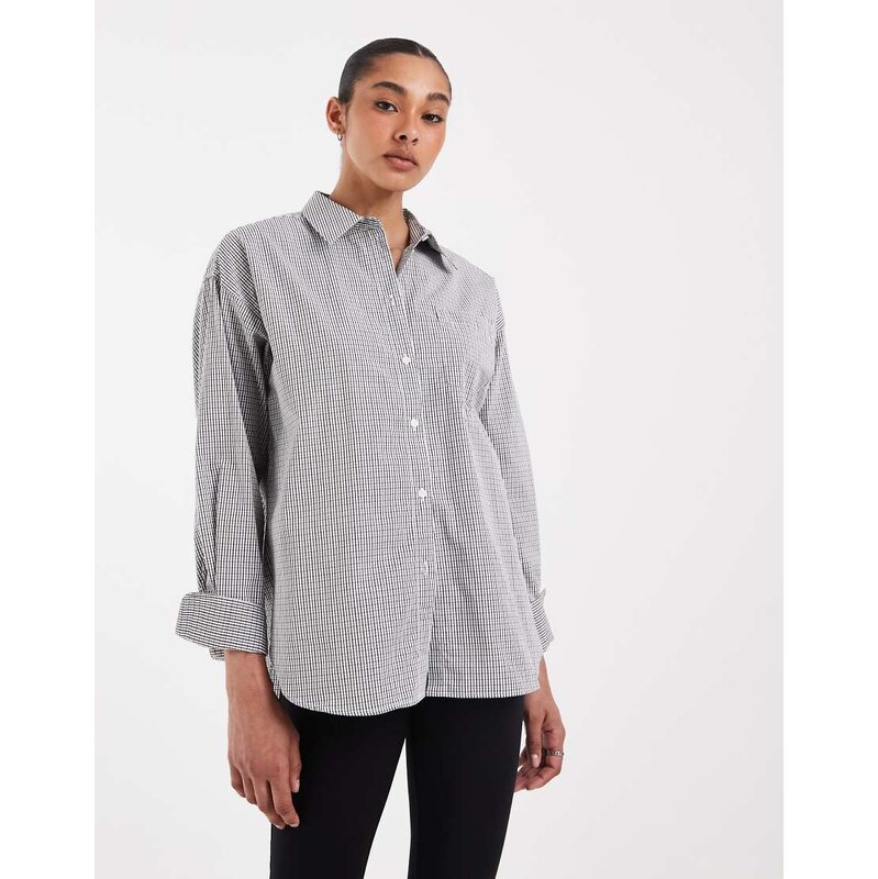 JJXX Jamie oversized striped poplin shirt in brown check
