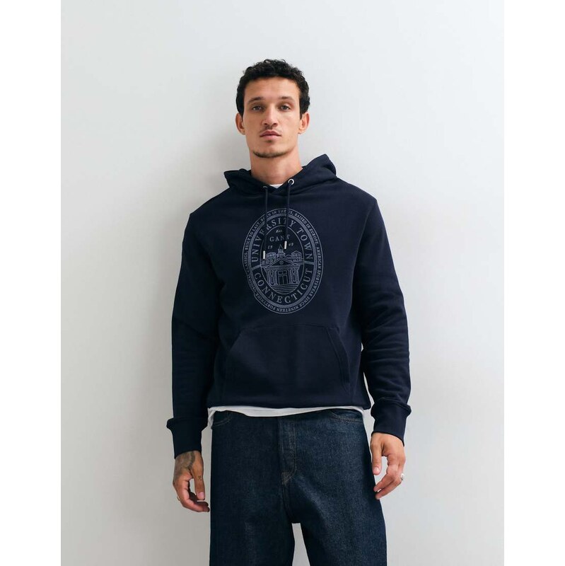 Gant varsity chest graphic logo hoodie in navy