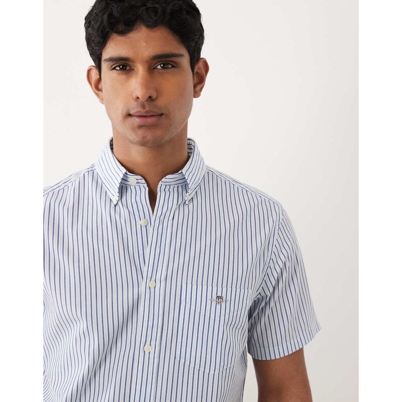 Gant regular fit poplin stripe short sleeve shirt in blue