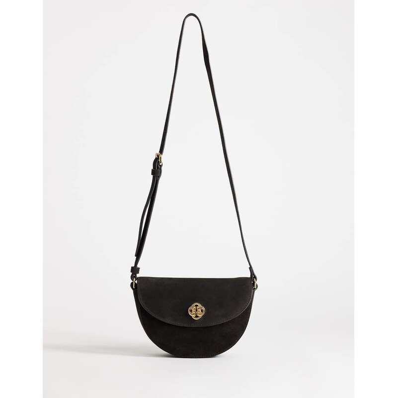 Gant real suede leather half moon shoulder bag in black