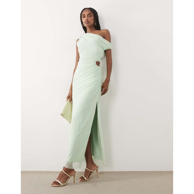 Abercrombie & Fitch one shoulder mesh maxi dress with cutout