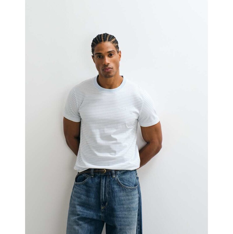 Hollister icon logo slim fit crew neck t-shirt in blue and white