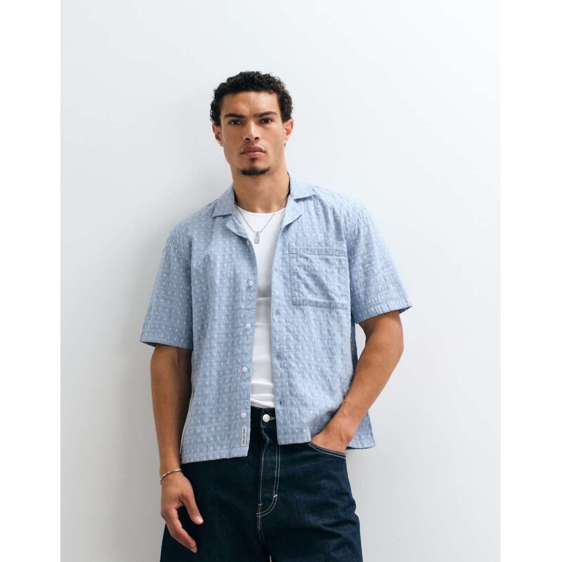 Hollister textured short sleeve shirt in all over blue print