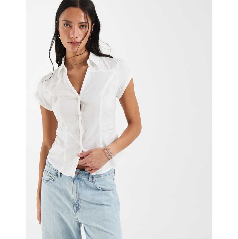 Hollister fitted cinched waist short sleeve shirt in white