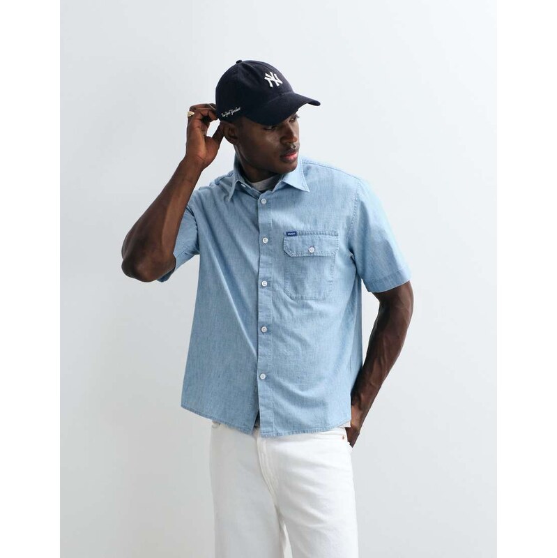 HUGO Blue Ebaffino oversized shirt in light blue
