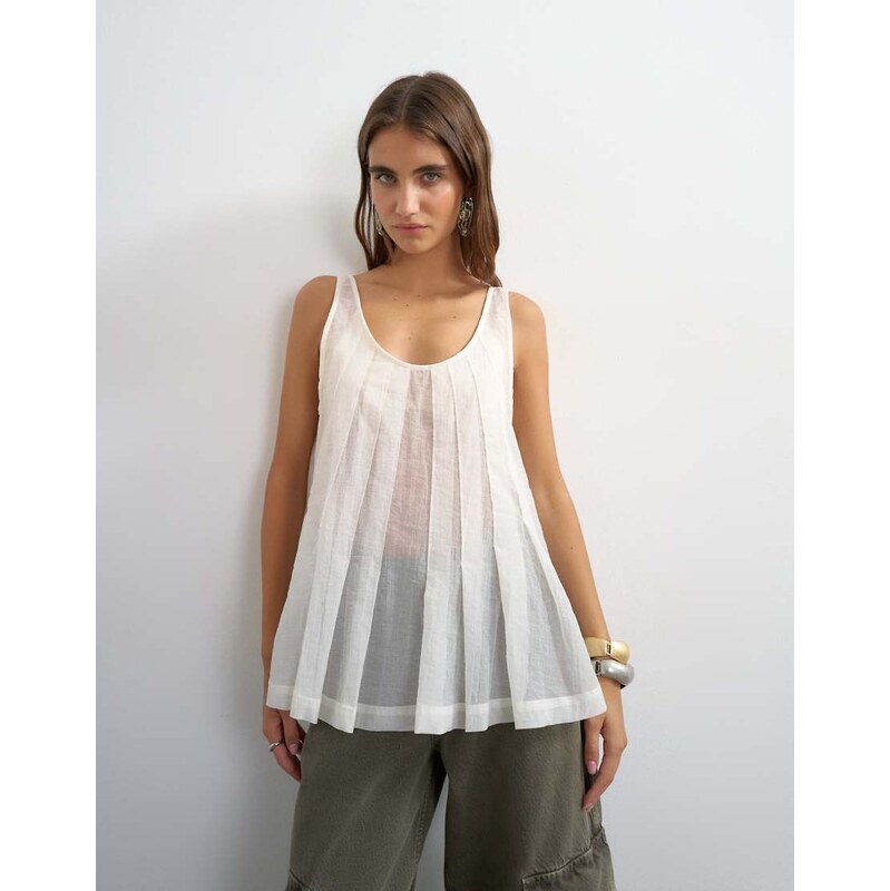 Topshop sheer sleeveless pintuck cami in white