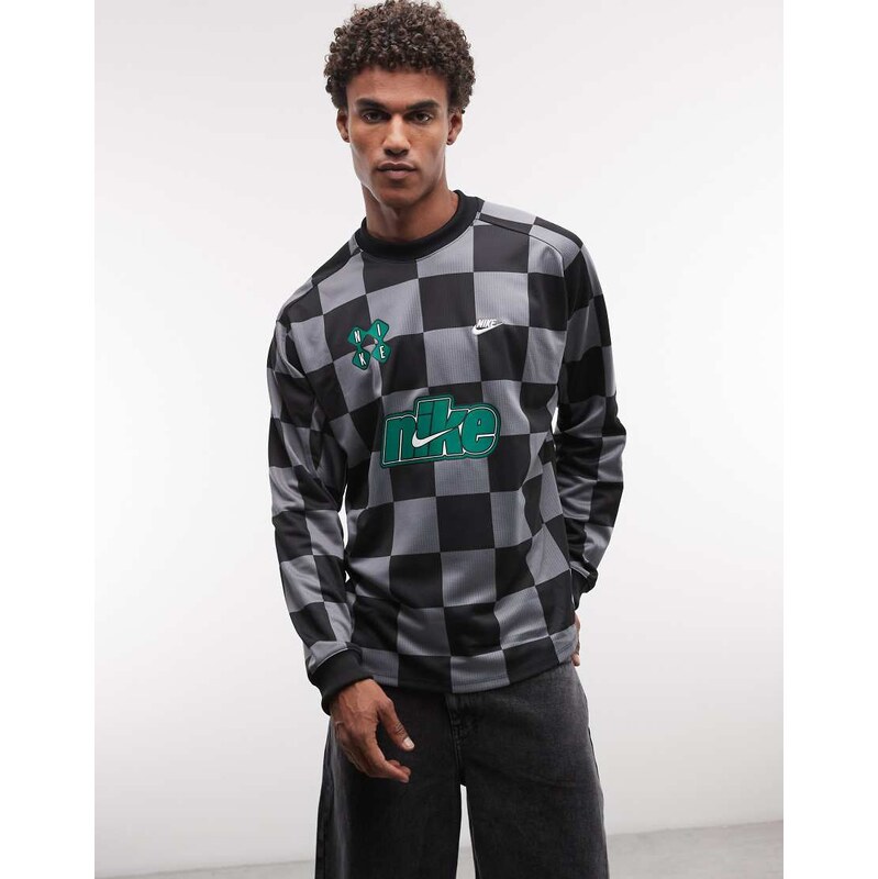 Nike Futbol checkerboard goalie top in dark grey and black
