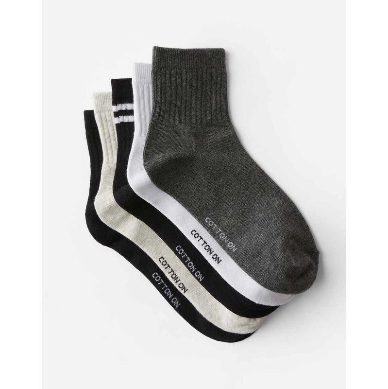 Cotton On 5pk quarter crew sock in multi
