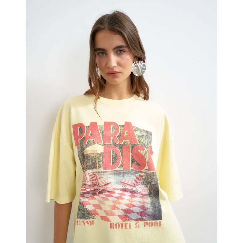 Topshop graphic Paradise short sleeved t shirt in yellow