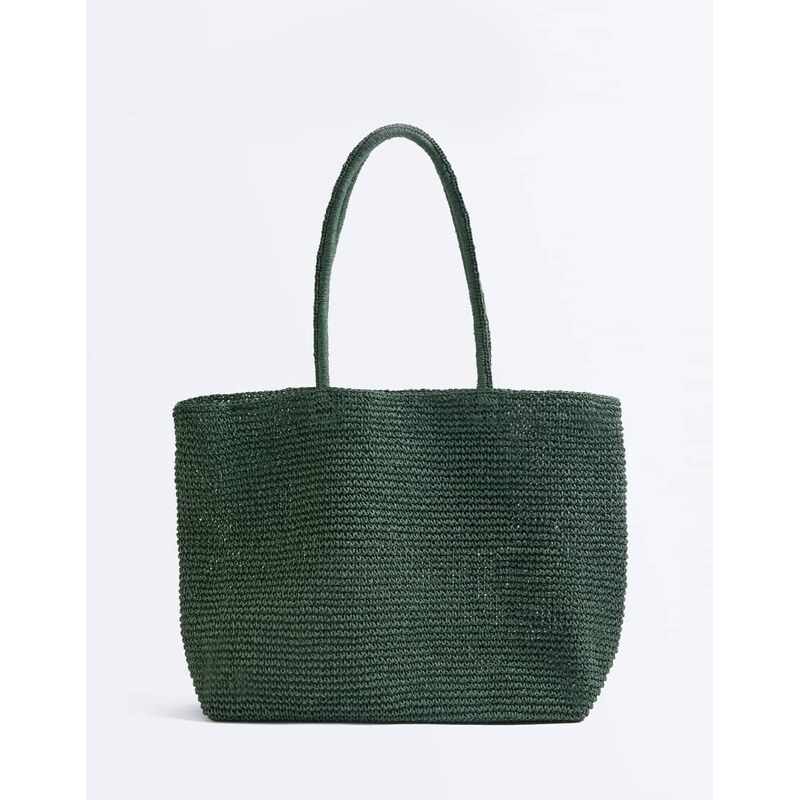 OYSHO Woven paper shopper in khaki-Green