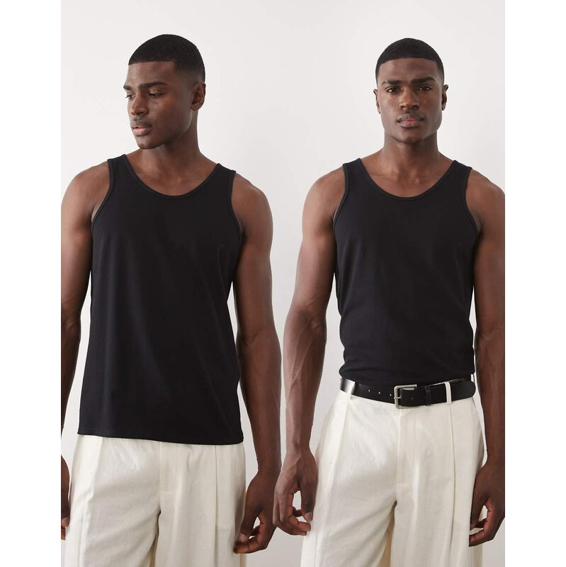 ASOS DESIGN Essentials 2 pack regular fit vest in black