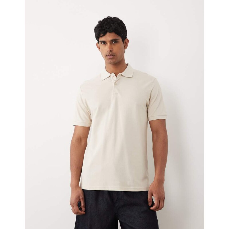 ASOS DESIGN Essentials regular fit polo in beige pique-Neutral