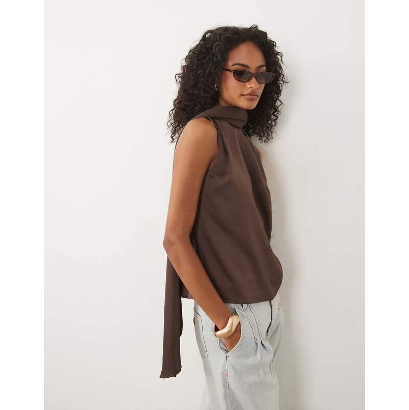 Pretty Lavish Breya satin scarf neck sleeveless blouse in