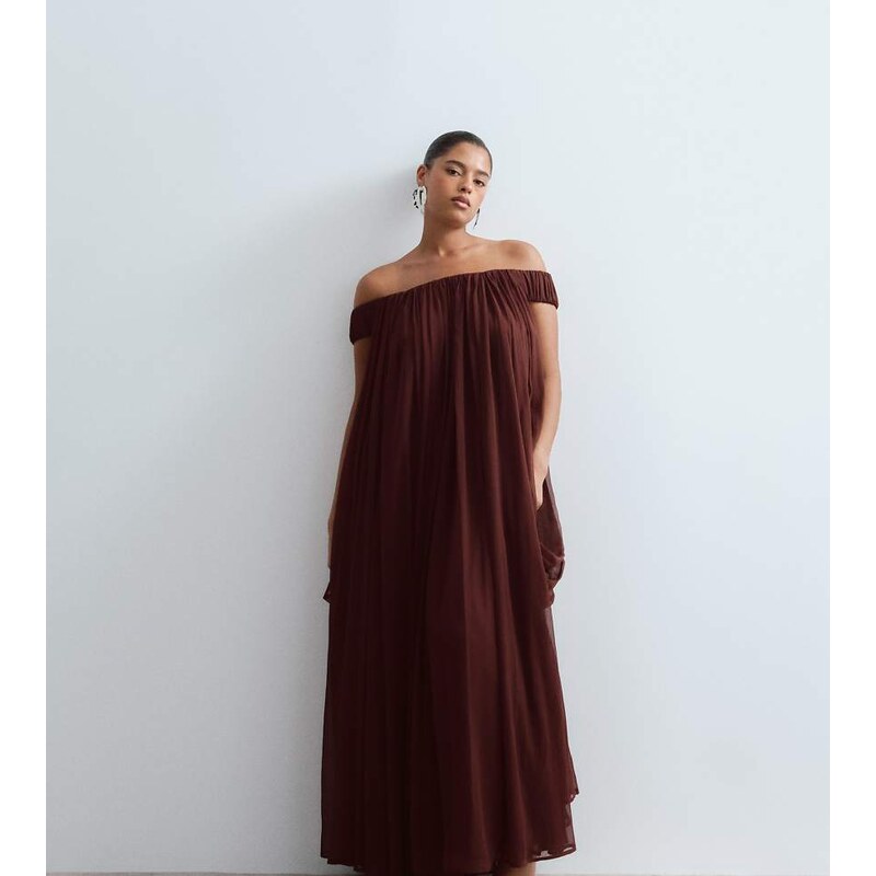 ARRANGE Curve trapeze bardot maxi dress with cape back in