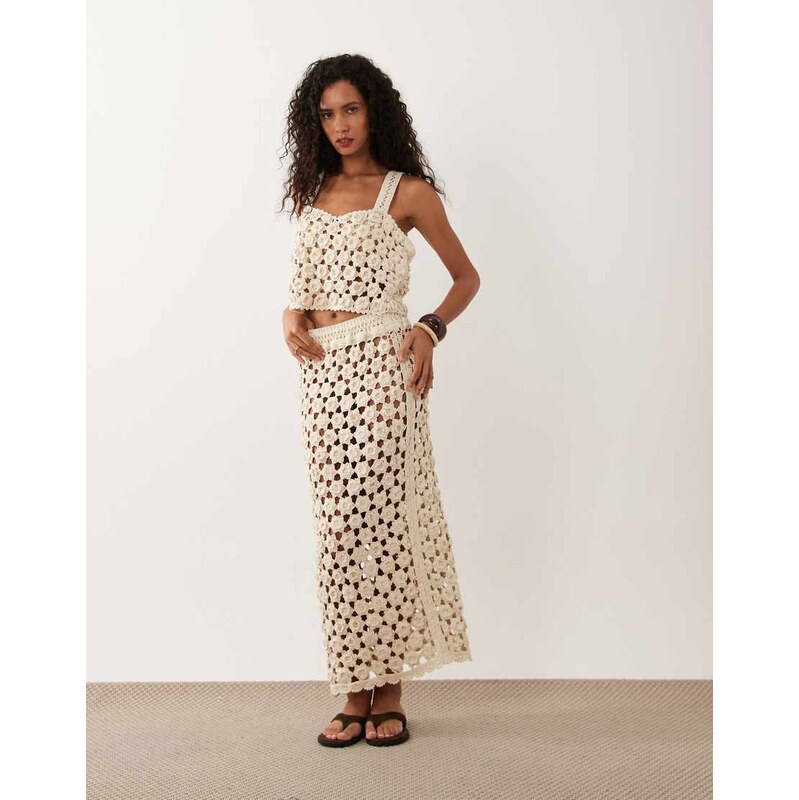 ASOS DESIGN premium hand crochet floral midi skirt co-ord in