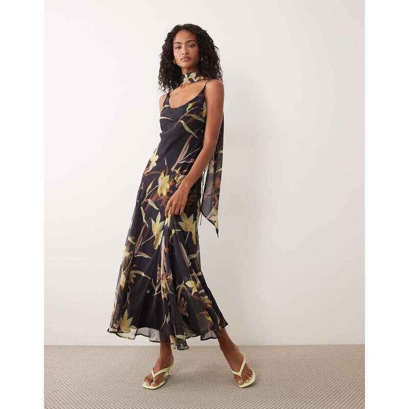 ASOS DESIGN scoop neck maxi dress with godet hem and scarf in