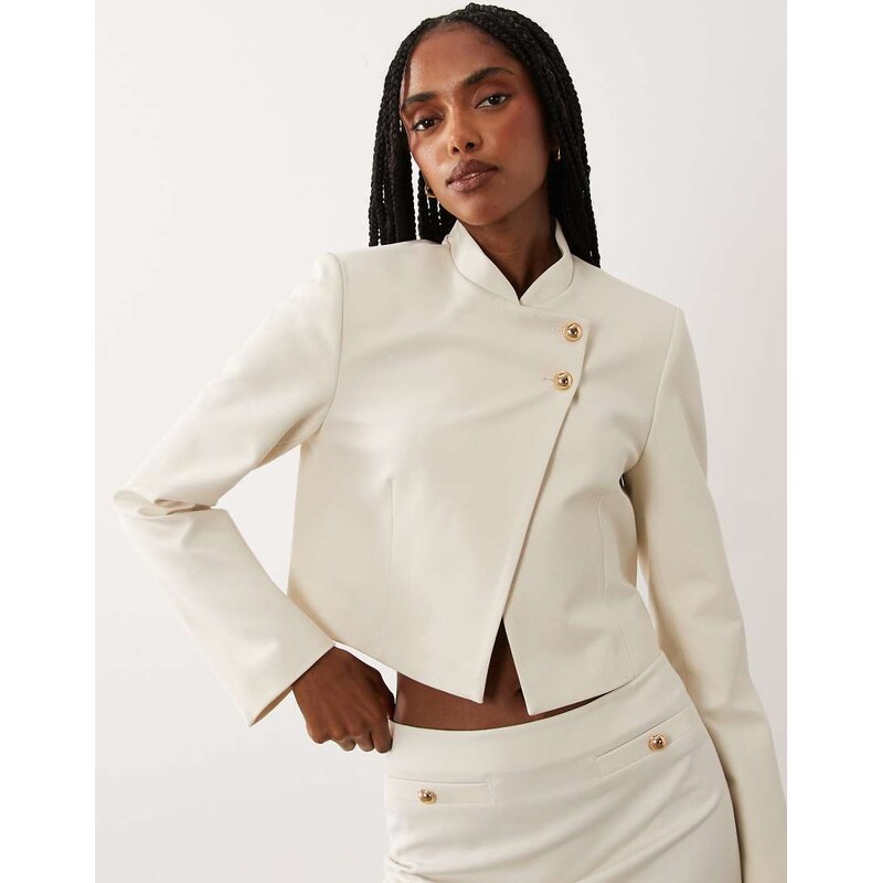 Miss Selfridge clean mandarin crop blazer co-ord in ivory-White