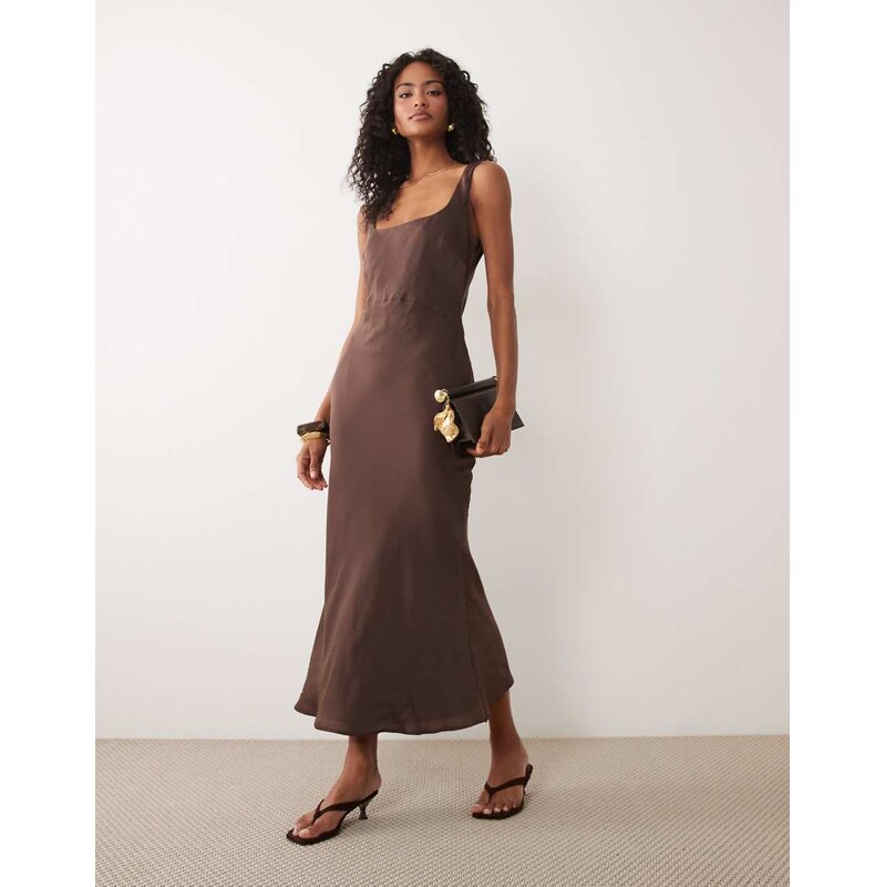ASOS DESIGN satin bias cut midaxi dress in chocolate brown
