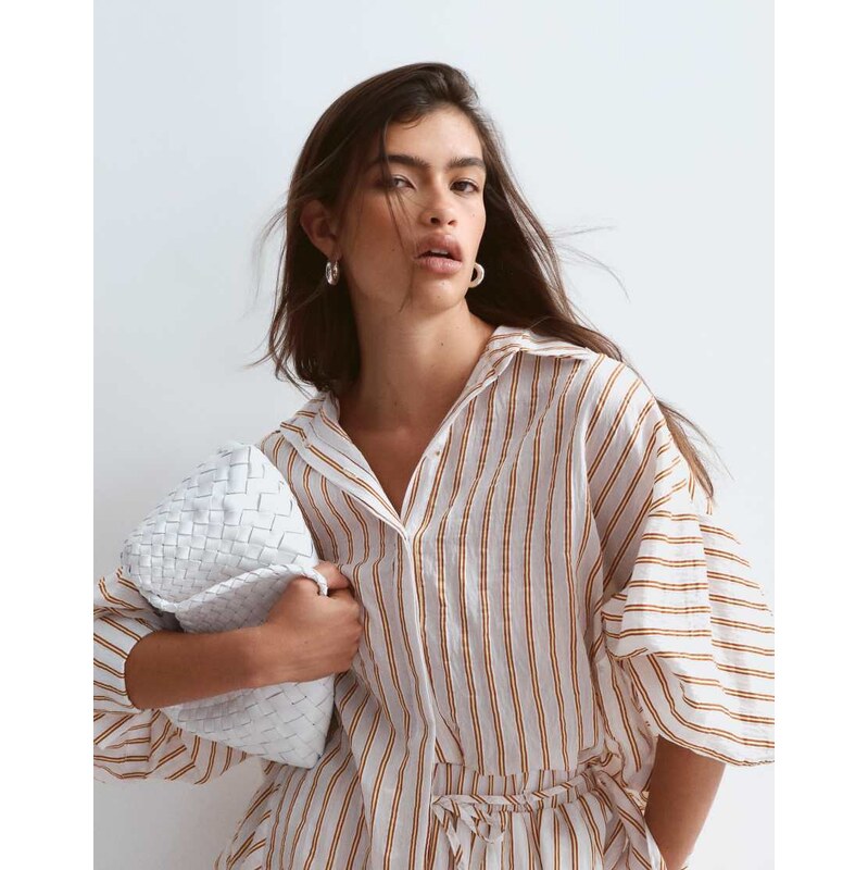 ARRANGE oversized shirt co-ord in natural stripe-Neutral
