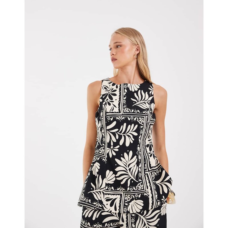 Vero Moda longline waistcoat co-ord in black abstract shell