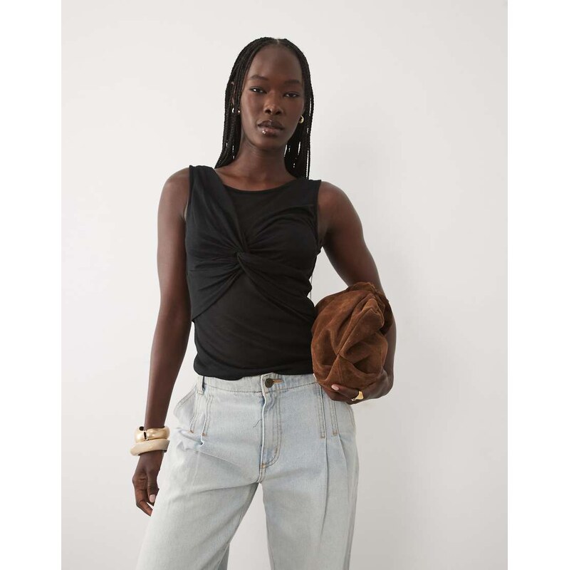 ASOS DESIGN soft semi sheer tank with ruched bust overlay in