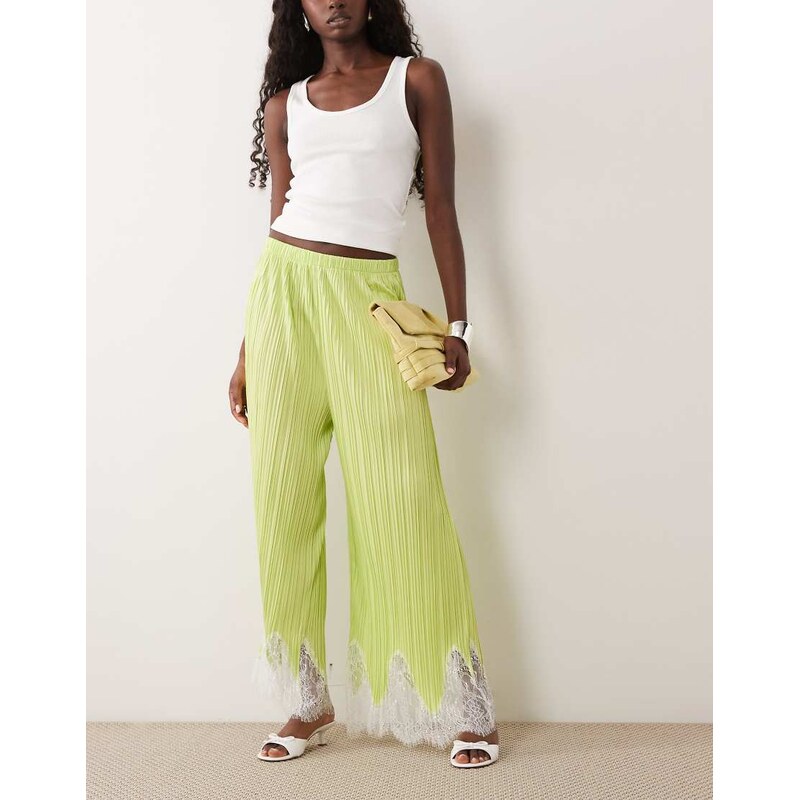 ASOS DESIGN mix & match plisse straight leg trousers in green