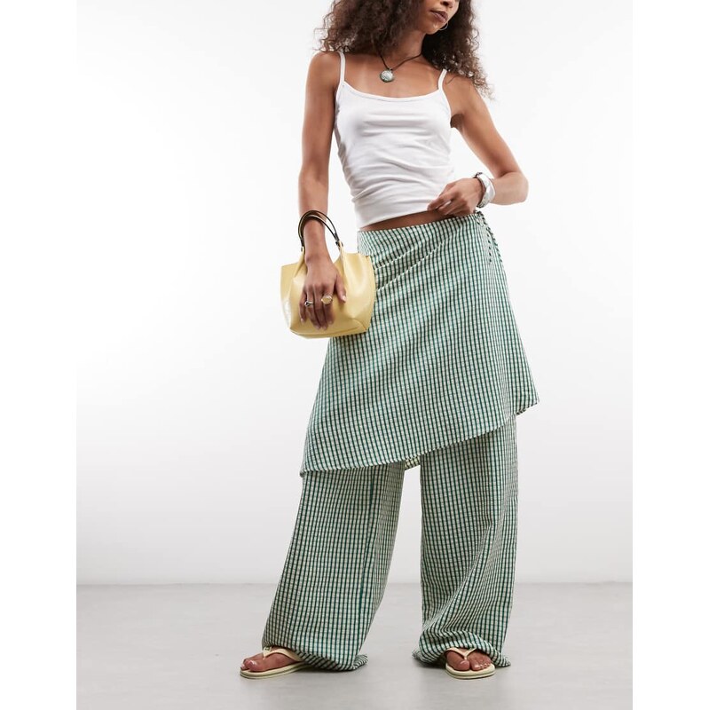 ASOS DESIGN straight leg trousers with skirt detail in green