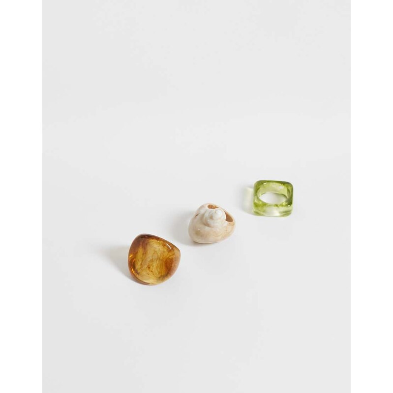 Reclaimed Vintage resin ring 3 pack with shell-Multi