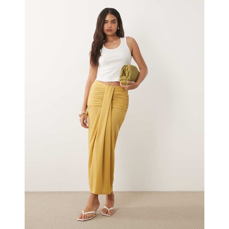 ASOS DESIGN drape detail gathered maxi skirt in mustard-Green