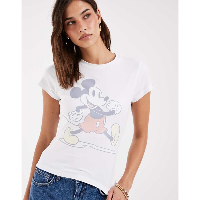 ASOS DESIGN Disney baby tee with faded Mickey Mouse print in